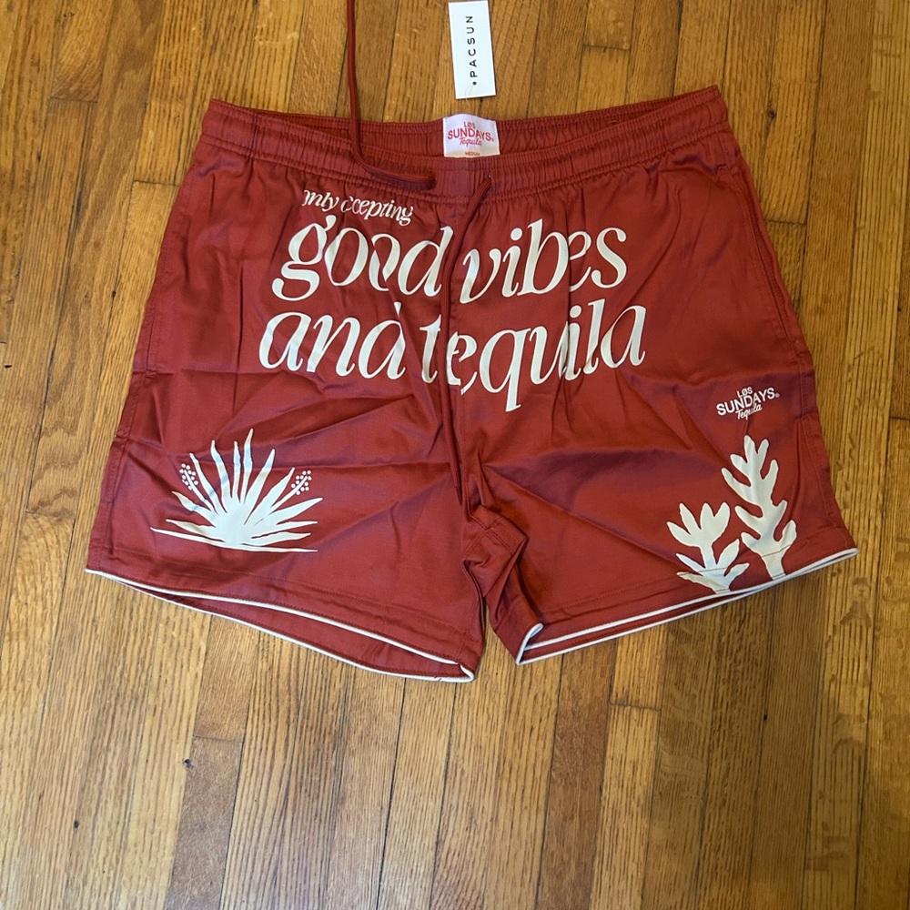 Sundays Red Swim Shorts with White Text